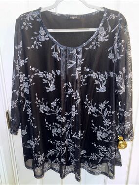 Blue Floral Mesh Blouse -